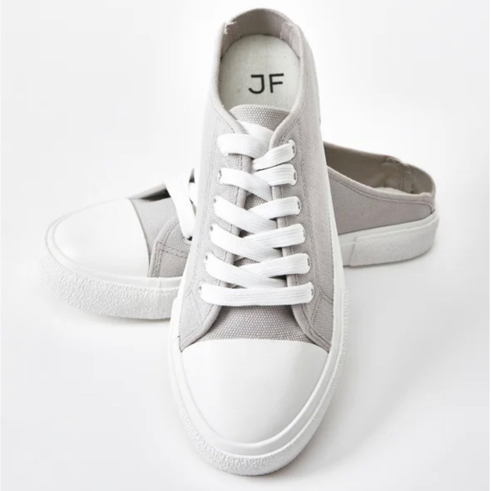 JUST FAB Lace up Slip on Mule Canvas Sneaker - Grey - Size
